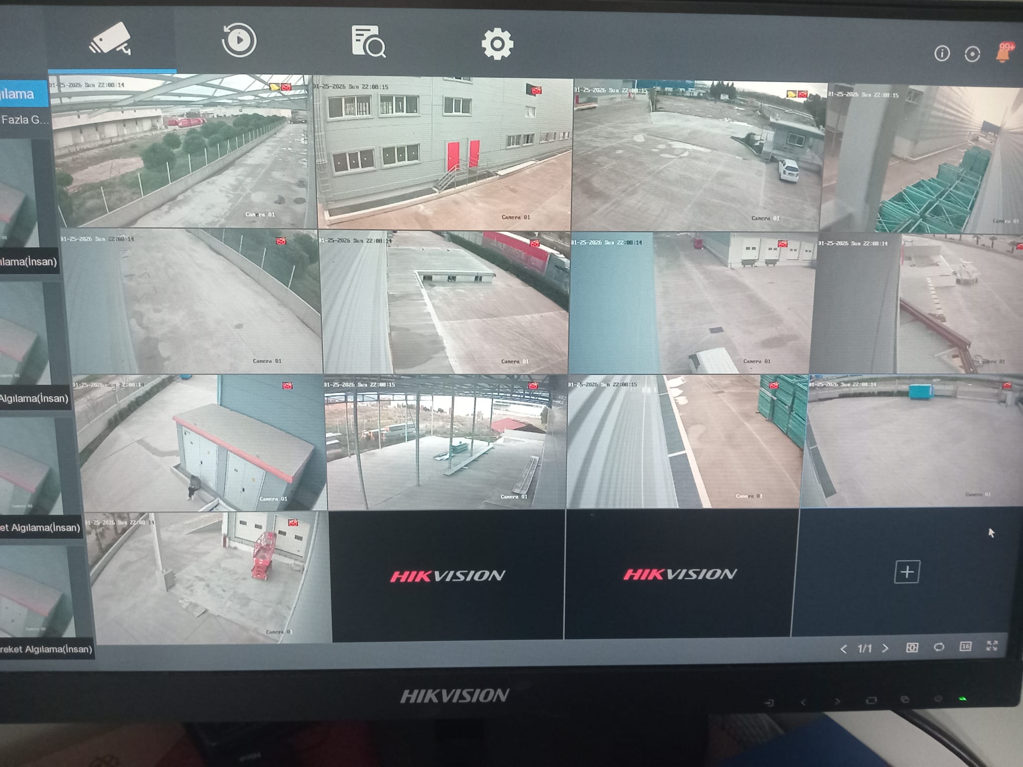 Eröz İnşaat Menderes kampüs CCTV merkezi izleme ekranı ve kamera görüntüleri